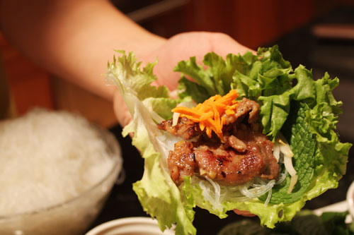 Bun Cha Hanoi, Grilled Pork and Rice Vermicelli Lettuce Wraps
