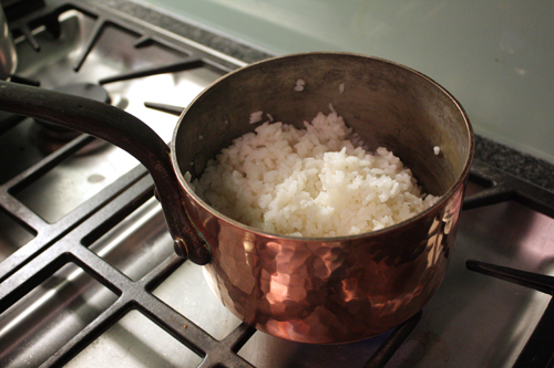 Sticky rice cooked in a prize pot