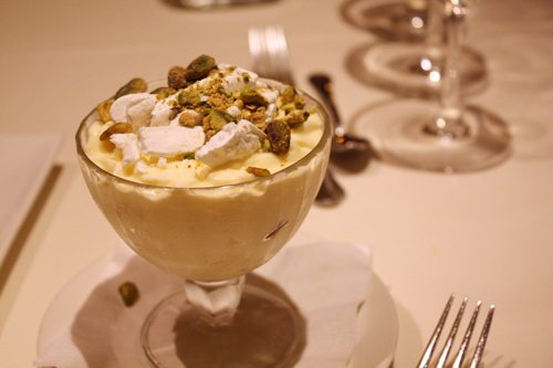 Lemon Mousse topped with Meringues and Pistachios