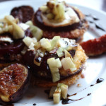 Roasted Beet Salad with Lavender-Scented Fried Summer Squash, Chevre, Figs, Cucumber Relish and a Balsamic Reduction
