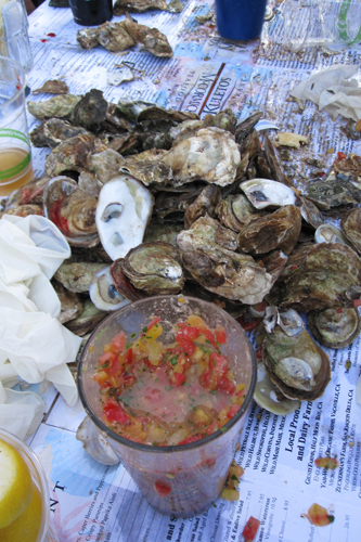 Shuck and Swallow Oyster Challenge Team Sauce’s strategy: an array of accoutrement to ease down the sucking process