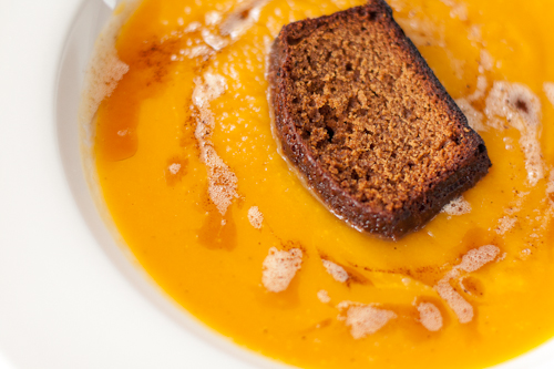Butternut Squash Soup with Gingerbread and Brown Butter