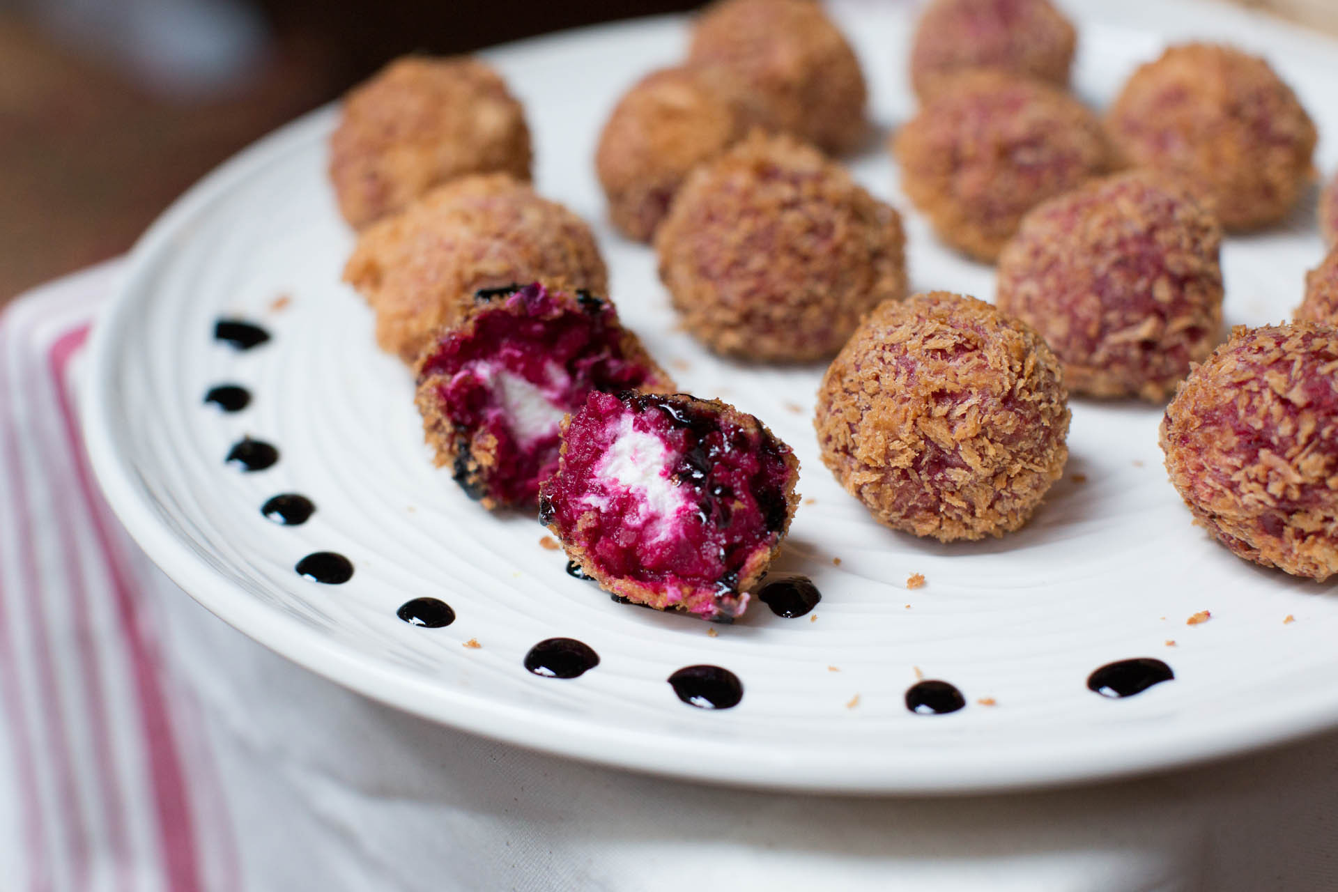 Roasted Beet and Goat Cheese Arancini with Balsamic Glaze