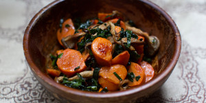 Roasted Persimmons with Mushrooms and Kale