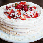 Roasted Strawberry Pavlova Cake with Coconut Cream