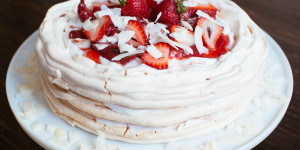 Roasted Strawberry Pavlova Cake with Coconut Cream