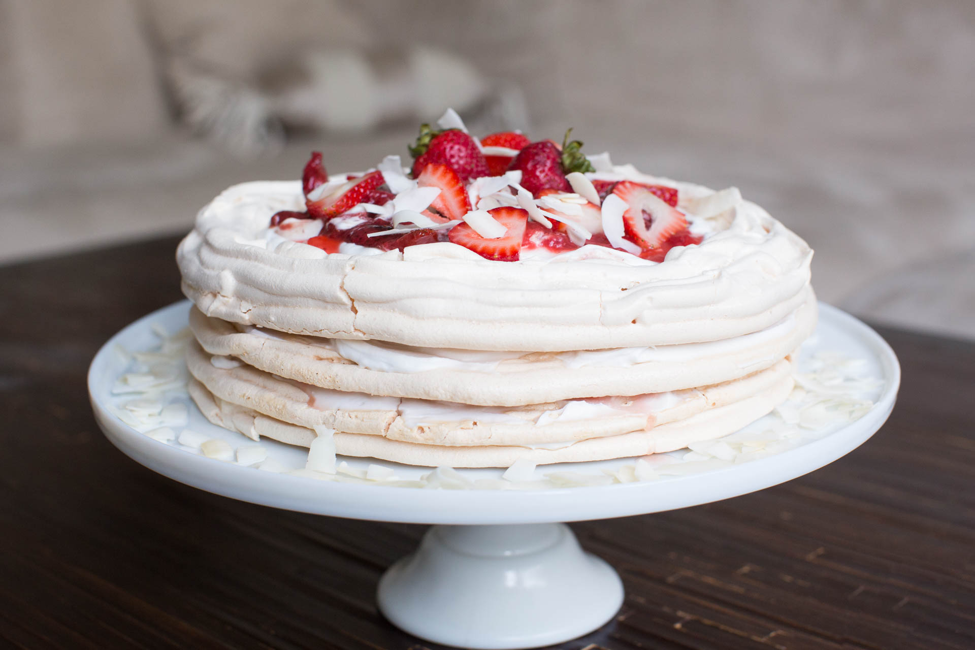Roasted Strawberry Pavlova Cake with Coconut Cream // lickmyspoon.com
