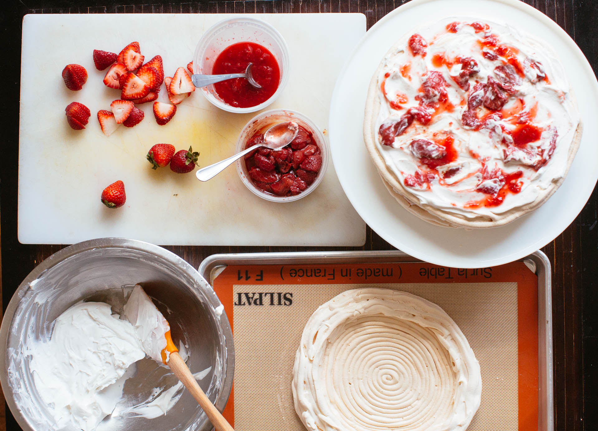 Roasted Strawberry Pavlova Cake with Coconut Cream // lickmyspoon.com