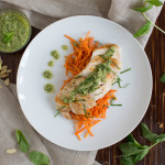 Pan-Seared Chicken Breast with Mint Pesto and Sauteed Shredded Carrots