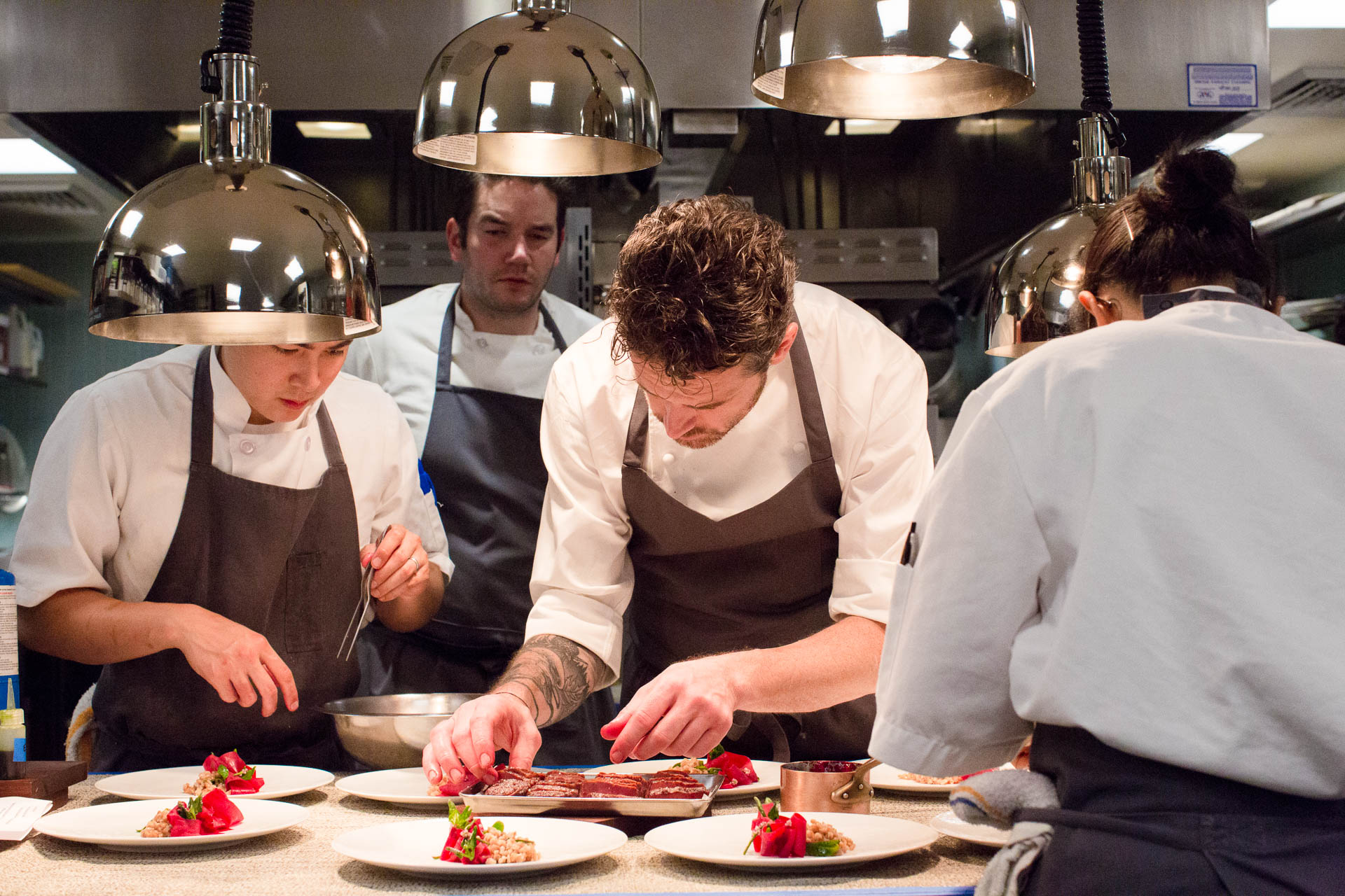 Gelinaz Shuffle, Chef Jock Zonfrillo and the Manresa team plating wagyu beef and ribbons of beets. // lickmyspoon.com
